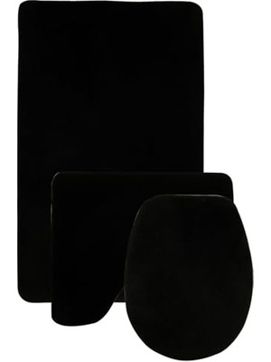 Defne Store Ultrasoft 3'lü Banyo Halısı Paspası Seti, 60X90 Cm, Siyah, Kaymaz Tabanlı Klozet Takımı