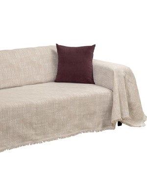 Defne Store Purecot Premium Pamuklu Püsküllü Koltuk Örtüsü 180X300 Large Çift Taraflı Terletmez Kaymaz, Bej