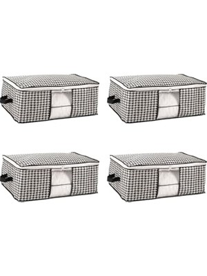 Defne Store Baza ve Yatak Altı Uyumlu 4 Adet Lüks Pencereli Dolap Düzenleyici Hurç Baza Altı Hurç 64X45X22 cm (Siyah)