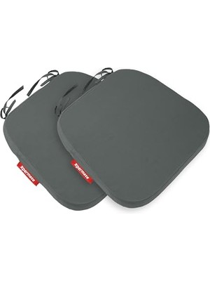 Defne Store 2'li Sandalye Minderi Seti Oval 42X42X5 cm Fermuarlı Yıkanabilir Kılıf, Bağcıklı Kaymaz, Leke Tutmaz Oturma Minderi (Antrasit)