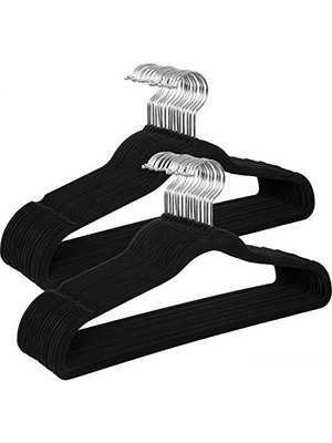 Defne Store Kadife Elbise Askısı, 30'lu Set, Askı, Ceket Askısı, 41,5 cm Genişliğinde, Elbise Askısı, Ince, Dayanıklı, 360° Dönebilen Kanca, Manto, Gömlek ve Takım Elbiseler Için, Siyah CRF26BK