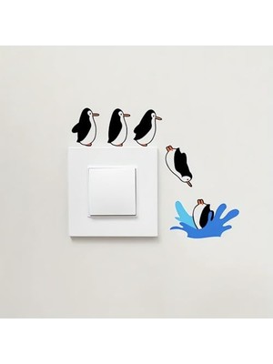 Defne Store Cajuart 5 Parça Suya Dalan Penguenler Ahşap Priz Anahtar Sticker Modern Dekor Süs