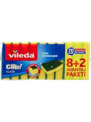 Şanal Vileda 161919 Düz Hijyenik Bulaşık Süngeri, 8+2'li Promosyon Paket, Yeşil
