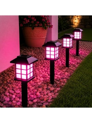 Şanal Kyrotech Hlyos 2 Adet 5W Solar Bahçe Lambası 38 Cm, Güneş Enerjili Dekoratif Dış Mekan Aydınlatması, Su Geçirmez, Otomatik Sensörlü Peyzaj Lambası, Balkon, Teras, Veranda, Yürüyüş Yolu (Pembe Led)