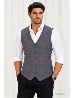 Mentor Regalo Erkek Yelek V Yaka Lacivert Kiremit Ekose 50305