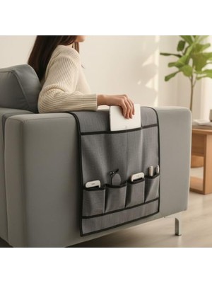 Defne Store 6 Cepli Koltuk Yanı Organizer, Leke Tutmaz Silinebilir Vinleks Deri, 80X40 cm Gri
