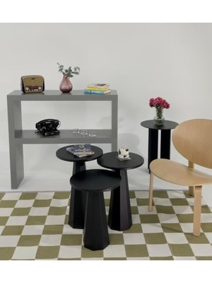 Defne Store Kuppdesign Lilyum Mantar Sehpa 3'lü Set Siyah