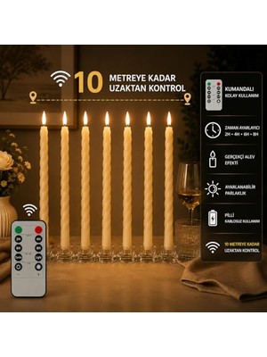 Defne Store Lumivela Kumandalı Spiral LED Mum 6'lı Set - Gerçekçi Alev Efektli Pilli Şamdan Mum