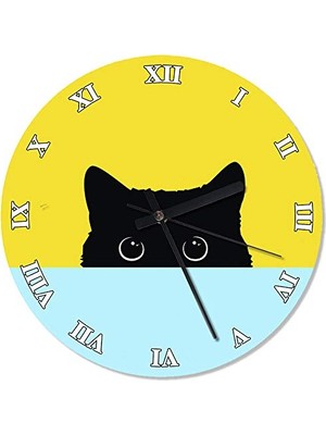 Defne Store Meraklı Kara Kedi Baskılı Duvar Saati