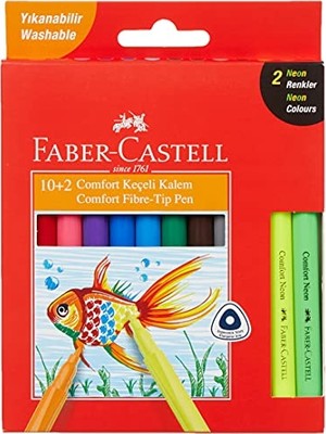 Defne Store Comfort Yıkanabilir Keçeli Kalem, 10 + 2 Neon