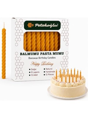 Defne Store %100 Doğal Sarı Balmumu Küçük Doğum Günü ve Pasta Mumu 12'li – 6.5 cm El Yapımı