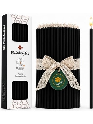 Defne Store (40 Adet Siyah) Balmumu Mum Dilek Mumu Doğal Petek Ince Uzun Parti Rituel Doğum Günü Mumu Beeswax Candle