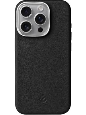 Defne Store iPhone 15 Için Magsafe ile Uyumlu Çizilmeyen ve Parmak Izi Tutmayan Deri Görünümlü Metal Tuşlu ve Metal Lens Çerçeveli Hybrid Silikon Kılıf (Siyah, 15)