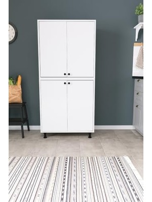 Defne Store DF13102 Çok Amaçlı Dolap, Mutfak Kiler Dolabı, Banyo & Temizlik Dolabı, Geniş Depolama Raflı Dolap Beyaz