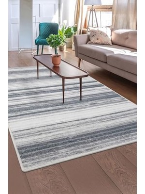 Defne Store Halı Gri 9026 Cool Yıkanabilir Saçaksız Kesme Ince Yolluk Kilim Salon Halısı Modelleri, 100X50