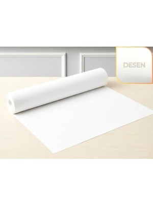 Defne Store Beyaz, Kumaş Desenli Suni Deri Çekmece Içi Kaydırmaz Halı, Raf Örtüsü, 48 cm x 5 Metre