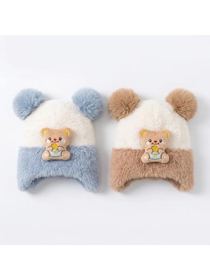 Recos (2-6yaş) 2 Li Set Erkek Çocuk Welsoft Bere Kulak Korumalı Kışlık Ayıcıklı Şapka Bere  Peluş Bere