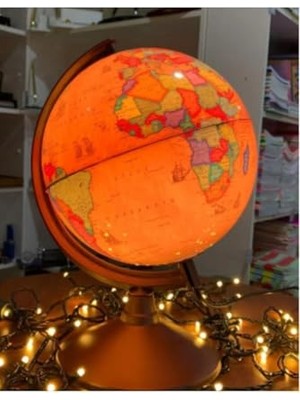 Şanal Dünya Küresi - Işıklı- Yerküre Antik-Siyasi Dekoratif Eğitici Yer Küre Globe Ancient, 30 cm