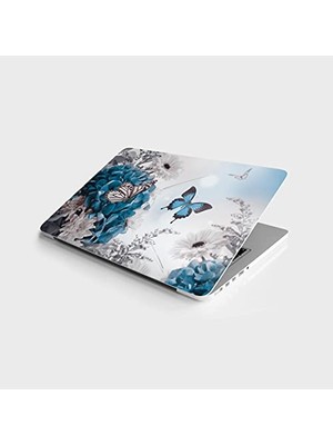 Şanal Laptop Sticker Bilgisayar Notebook Pc Kaplama Etiketi Mavi Kelebek Çiçek
