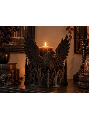 Nokta Labs Gothic Raven Candle Holder-Gotik Kuzgun Tasarımlı Mumlu