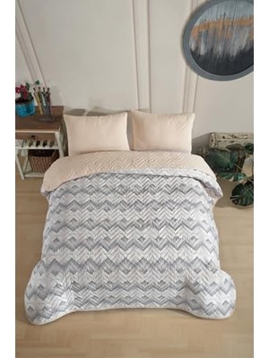 aklow akyoleticaret Kapitone, Çift Taraflı Desenli Tek Kişilik Pike Yatak Örtüsü Takımı 160X230 Cm, Çarşafsız, Bej
