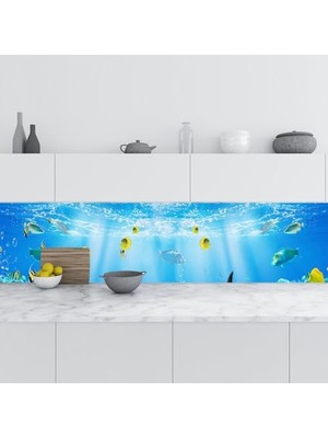 aklow akyoleticaret Denizaltı Güneş Desenli Mutfak Tezgah Arası 60X500 cm Fayans Kaplama Folyosu