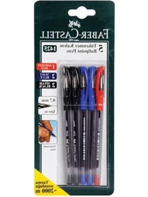 Şanal Faber-Castell 1425 Tükenmez Kalem Seti, 5'li, 0.7mm, Kırmızı-Mavi-Siyah