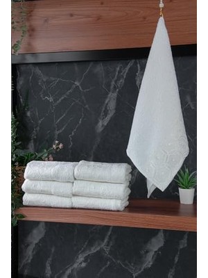 aklow akyoleticaret Havlu, Dantelli Güpürlü LÜKS%100 Pamuk Çeyizlik 6'lı El Yüz Seti 40X70 - Beyaz - 4400