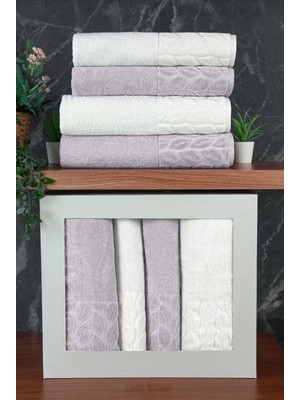 aklow akyoleticaret Kutulu %100 Pamuklu Banyo Havlu Seti, 4'lü, 50X90-90X150, Antrasit-Krem, 00081