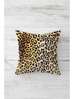 aklow akyoleticaret Koyu Sarı Leopar Desenli Kırlent Kılıfı, Çift Tarafı Baskılı, Gizli Fermuarlı, 45 x 45