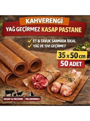 aklow akyoleticaret Kahverengi Yağ Geçirmez Kasap Pastane Kağıdı 35X50 cm Et Tavuk Sarma 50 Adet