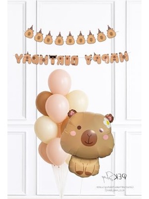 Şanal Kapibara Temalı Doğum Günü Balon Seti, Banner ve Lateks Balon