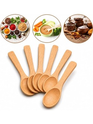 aklow akyoleticaret 6'lı Küçük Ahşap Kaşık Seti, 15 Cm, Doğal Ahşap, Isıya Dayanıklı