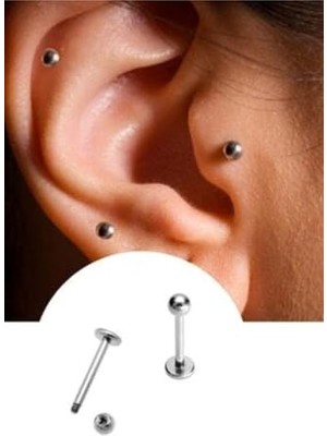 aklow akyoleticaret 6 mm Küçük Boy Cerrahi Çelik Piercing, Düz Arka Barlı, Gümüş