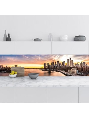 aklow akyoleticaret Mutfak Tezgah Arası Fayans Kaplama Folyosu, Brooklyn Köprüsü, 60X500 cm