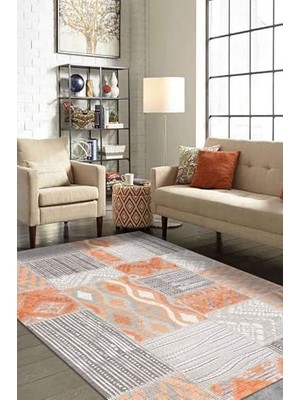 aklow akyoleticaret Tulip Patchwork Desenli Şönil Pamuk Tabanlı Yıkanabilir Kaymaz Antibakteriyel Salon Halısı 100X200