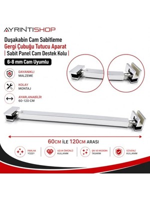 aklow akyoleticaret Ayrıntıshop Duşakabin Teleskopik Cam Gergi, 60 CM-120 cm Ayarlanabilir, Manuel, 1 Adet