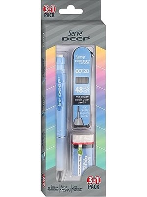 aklow akyoleticaret Deep Versatil Kalem, Silgi ve Kalem Ucu 0,7 mm 3'lü Set - Gök Mavi