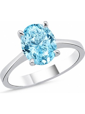La Mia Felicita 925 Ayar Sade Pençe Tırnak Kesim Oval Mavi Topaz Taşlı Pırlanta Montör Tasarım Kadın Yüzük