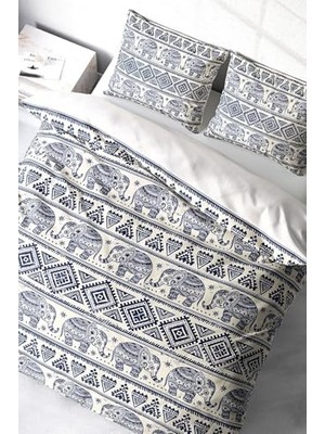 aklow akyoleticaret Lastikli ÇARŞAFLI%100 Pamuk Saten Çift Kişilik Nevresim Takımı Ethnic Elephant, MONOHOME36607