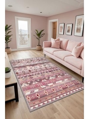 aklow akyoleticaret Sanes Kilim Desen Şönil Kaymayı Önleyici Doğal Pamuk Tabanlı Yıkanabilir Antibakteriyel Çevre Dostu Salon Halısı 100X150