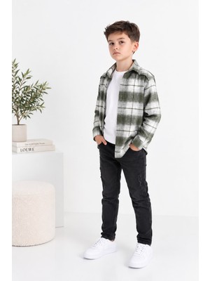 Merdia Kids Kareli Önü Düğmeli Erkek Çocuk Oduncu Gömleği