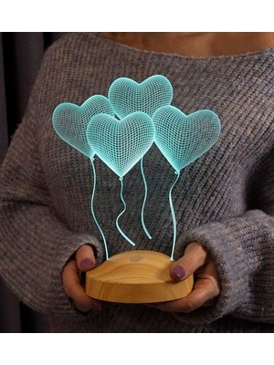aklow akyoleticaret Sevgiliye Romantik Hediye; 3D Klasik Kalpler 3 Boyutlu LED Lamba, Renkli Gece Lambası, Ev Dekoru