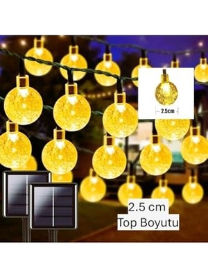 aklow akyoleticaret Güneş Enerjili Solar Büyük 50 Ledli Kristal Top 7 Metre Bahçe Teras Balkon Ağaç Aydınlatma 8 Modlu