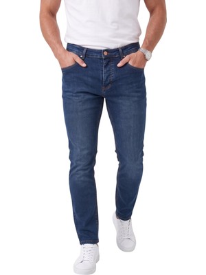 Deepsea Erkek Slim Fit Likralı Taşlanmış Lacivert Kot Pantolon – Yumuşak Dokulu Esnek Dar Paça Jean 2602093