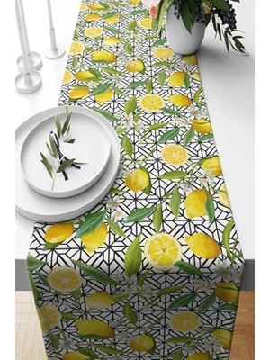 aklow akyoleticaret Runner, Pelangi Limon Desenli Leke Tutmaz Kumaş Salon Mutfak Masa Değişik Ranır Modelleri Sarı 40 x 140