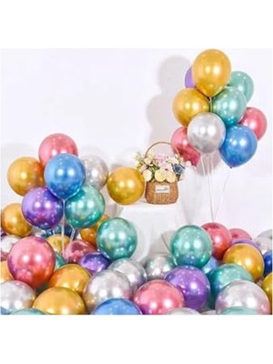 Şanal 50'li Karışık Krom Balon Seti, Renkli Süsleme