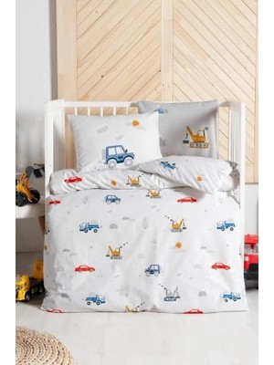 aklow akyoleticaret Bebek Nevresim Takımı 4 Parça %100 Pamuk Ranforce 100X150 cm Araç ve Iş Makinesi Desenli