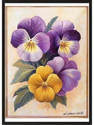 aklow akyoleticaret Zestia Siyah Çerçeveli Tablo; Sarı Mor Menekşe, Botanik Çizim Poster No: 107422 30 x 40