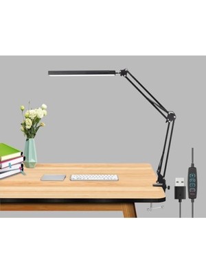 Şanal Esnek Kademeli LED Masa Lambası - 3 Modlu, Kıskaçlı, USB Kablolu